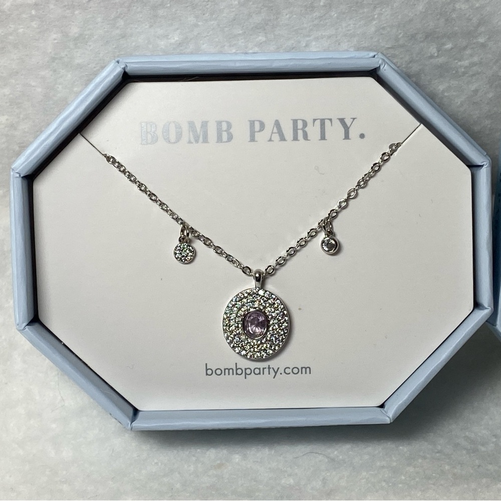Bomb Party Silver Necklace with Purple and Green Accents